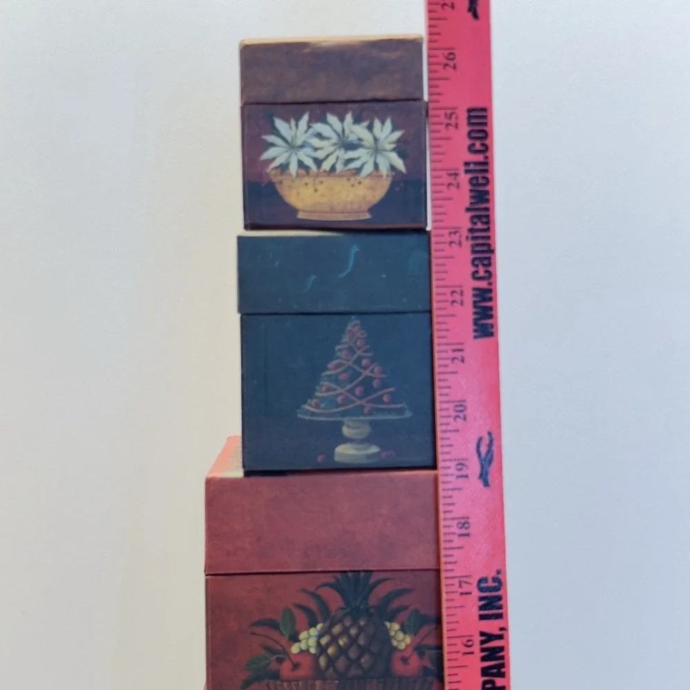 VTG Bob's Boxes Fruits & Flowers Nesting Boxes set of 5 w Lids Festive primative
